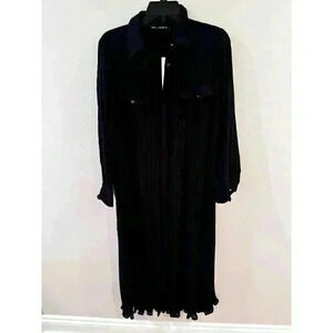 Zara Black Pleated Long Sleeve Button Up Maxi Dress XS Dark Academia New W/ Tag